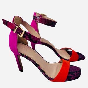 Michael Kors Pink Python and Orange Suede Ankle-Strap High Heel Sandals 8